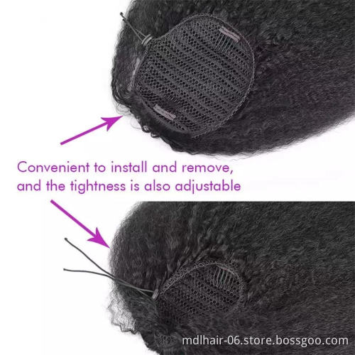 Kinky Straight Ponytail Human Hair Extension Long Clip In Drawstring Ponytail Brazilian Remy Human Hair For Women
